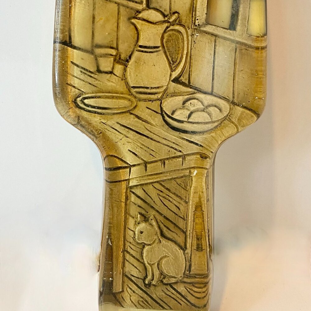 1970s KITCHEN CAT Spoon Rest Holder Clear Lucite Resin Vintage RARE PATTERN Boho